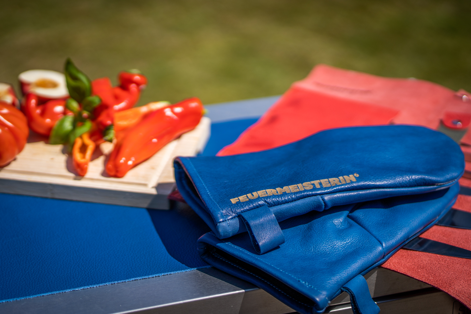 Feuermeisterin® Premium Ofenhandschuh Rindnappaleder "VegiLine enzian